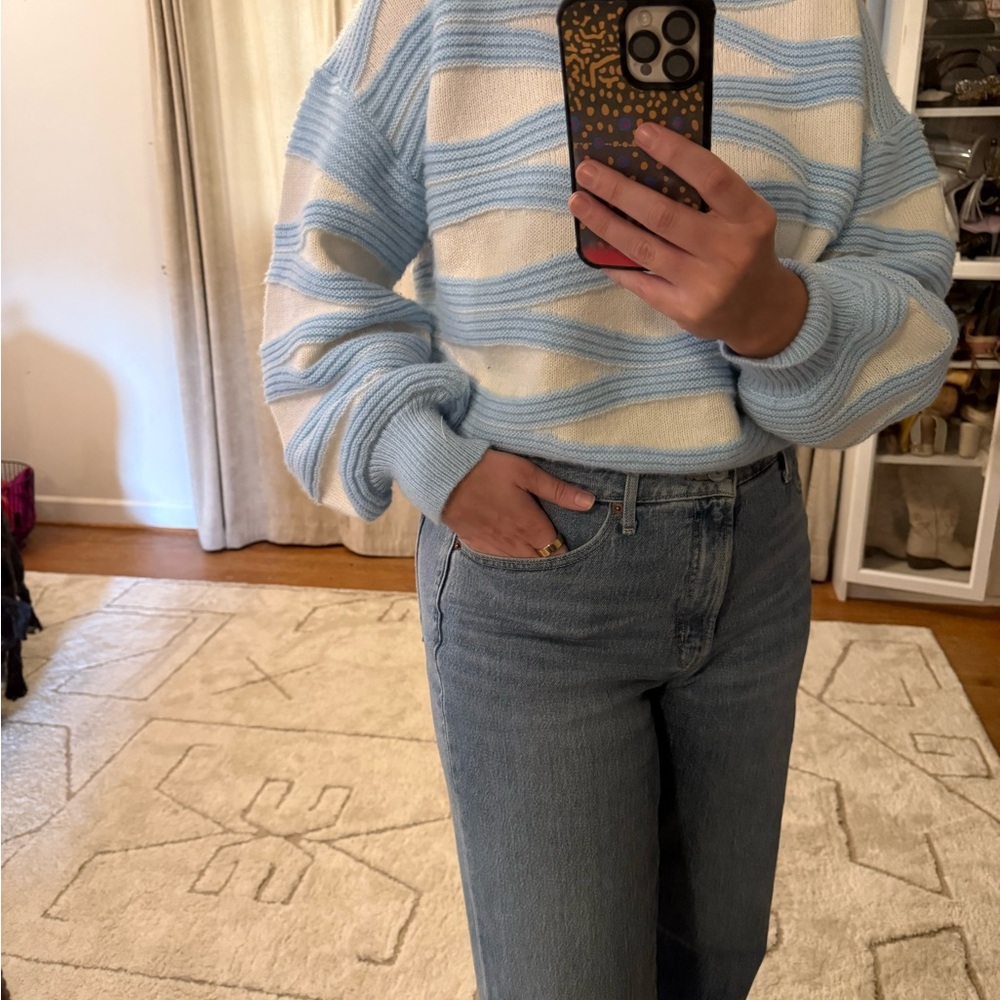Cozy Blue & White Striped Knit Sweater